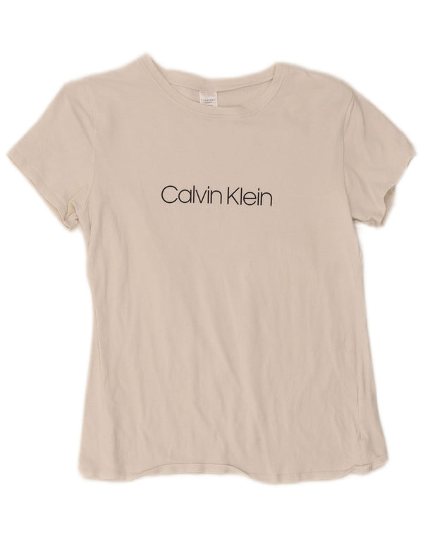 Calvin Klein Damen Grafik-T-Shirt Top UK 10 Small Weiße Baumwolle
