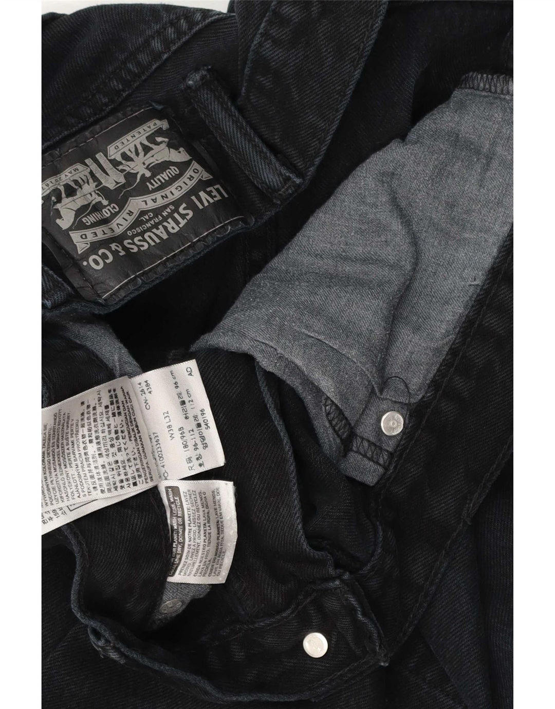 Levi's Herren Distressed Straight Jeans W38 L32 Schwarze Baumwolle