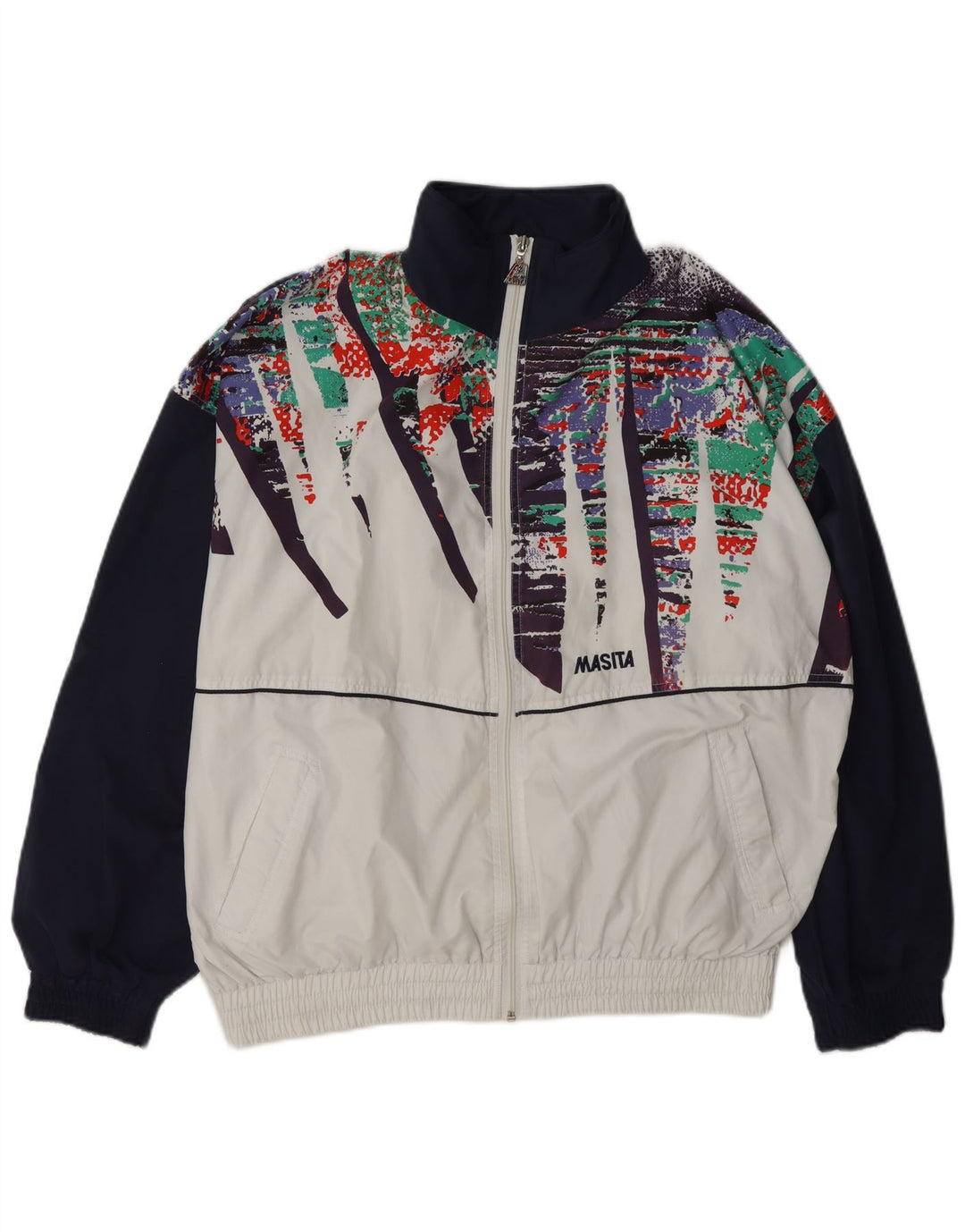 Masita Herren-Trainingsanzugoberteil, mittelweißes Farbblock-Polyester