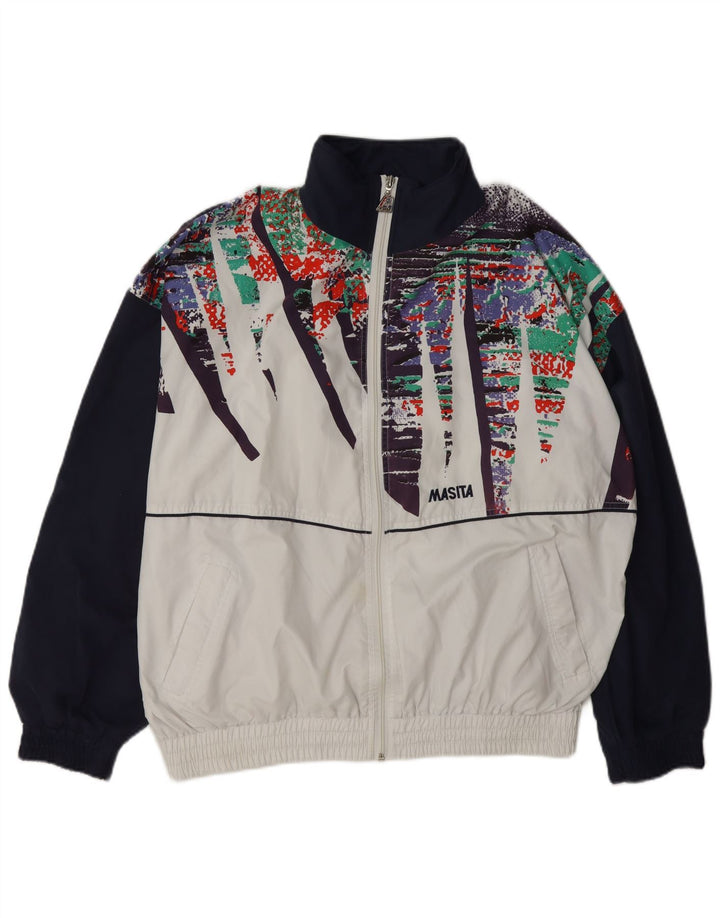Masita Herren-Trainingsanzugoberteil, mittelweißes Farbblock-Polyester