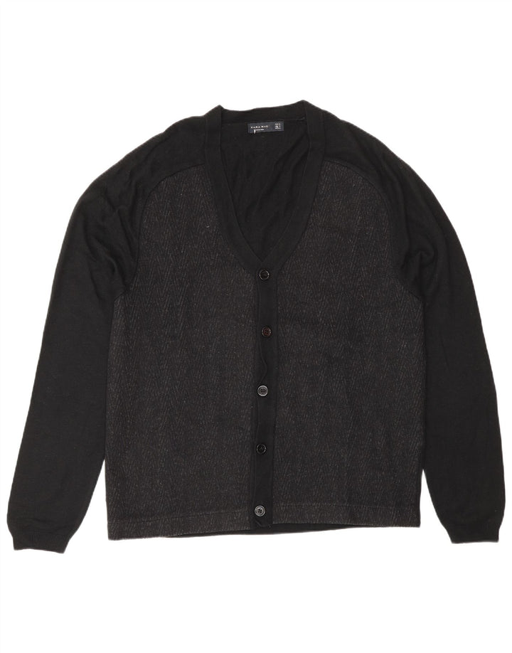 Zara Herren-Cardigan-Pullover XL, Schwarz, Farbblock