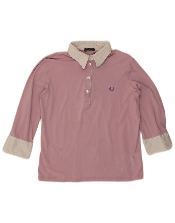 Fred Perry Damen-Poloshirt mit 3/4-Ärmeln, UK 18, XL, Pink, Colourblock-Baumwolle