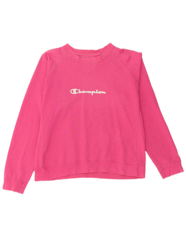 CHAMPION Damen Grafik-Sweatshirt-Pullover UK 16 Large Rosa Baumwolle