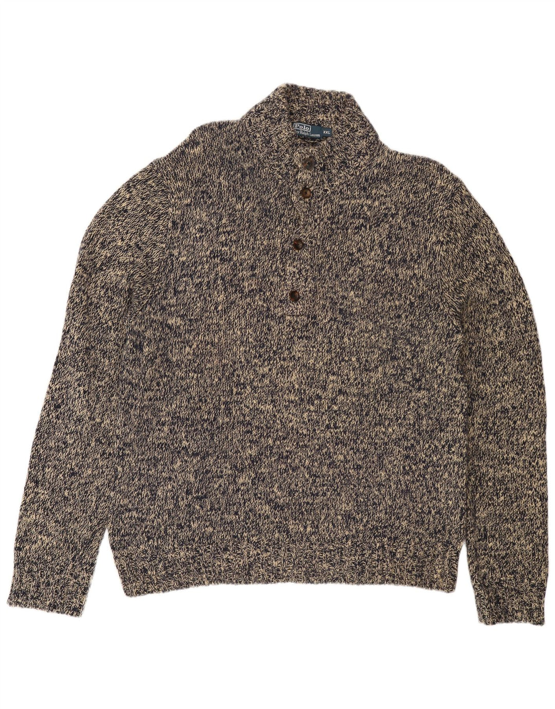 POLO RALPH LAUREN Herren-Pullover mit Knopfkragen, 2XL, grau gefleckte Baumwolle