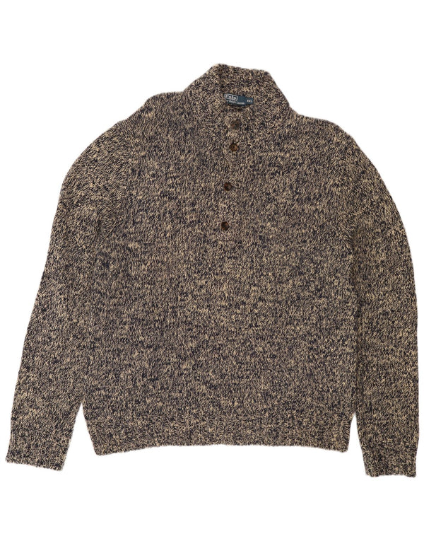 POLO RALPH LAUREN Herren-Pullover mit Knopfkragen, 2XL, grau gefleckte Baumwolle