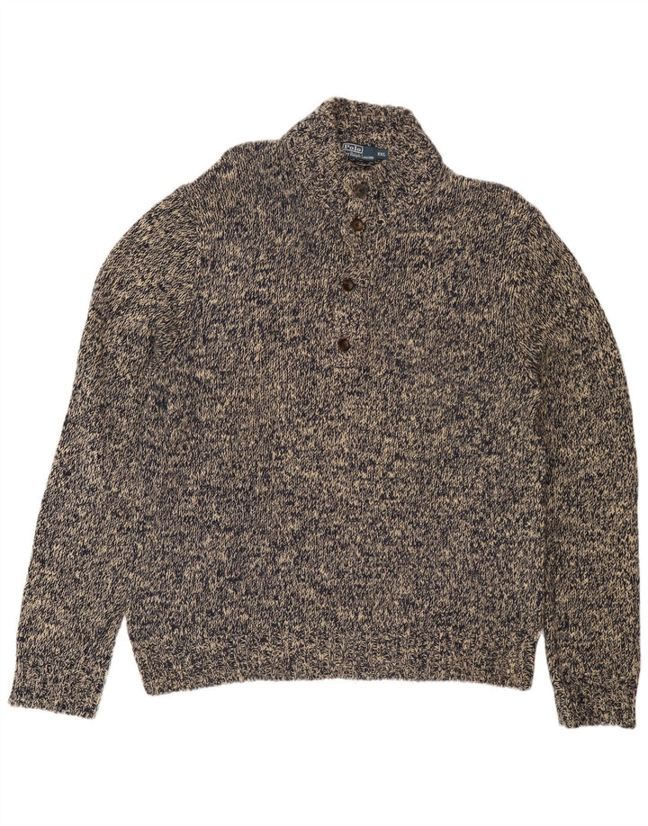 POLO RALPH LAUREN Herren-Pullover mit Knopfkragen, 2XL, grau gefleckte Baumwolle