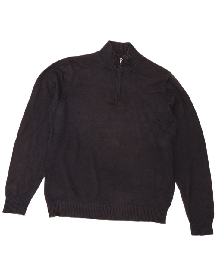 Marks & Spencer Herren-Pullover mit Reißverschluss am Hals, mittelmarineblaue Baumwolle