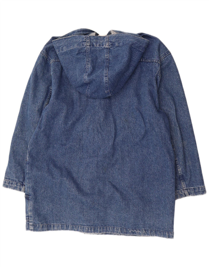 Vintage Damen Kapuzen-Denim-Dufflecoat UK 14 Mittelblaue Baumwolle
