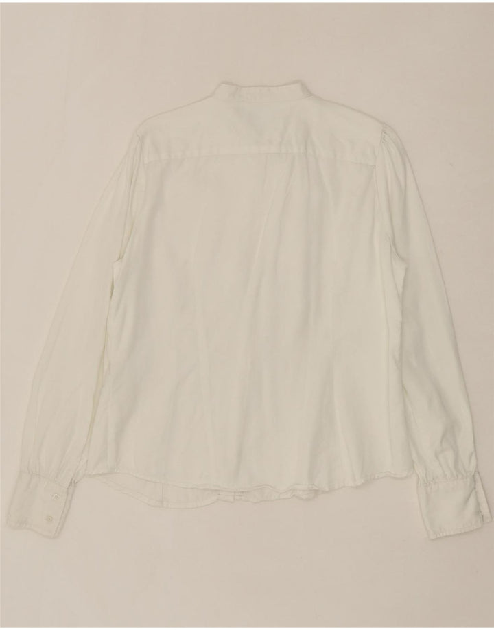 BENETTON Womens Ruffle Front Shirt UK 16 Large White Lyocell Vintage Benetton and Second-Hand Benetton from Messina Hembry 