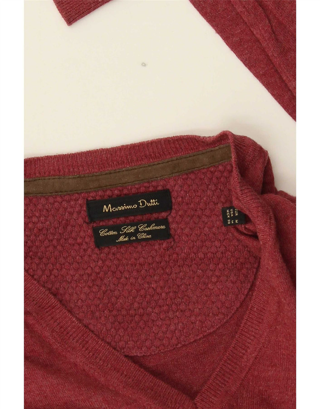 Massimo Dutti Herren-Pullover mit V-Ausschnitt, mittlerer burgunderroter Baumwolle
