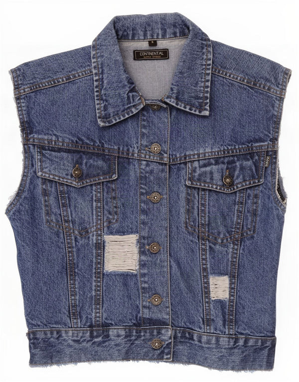 Vintage Damen Distressed Crop Denim Gilet UK 10 Small Blaue Baumwolle