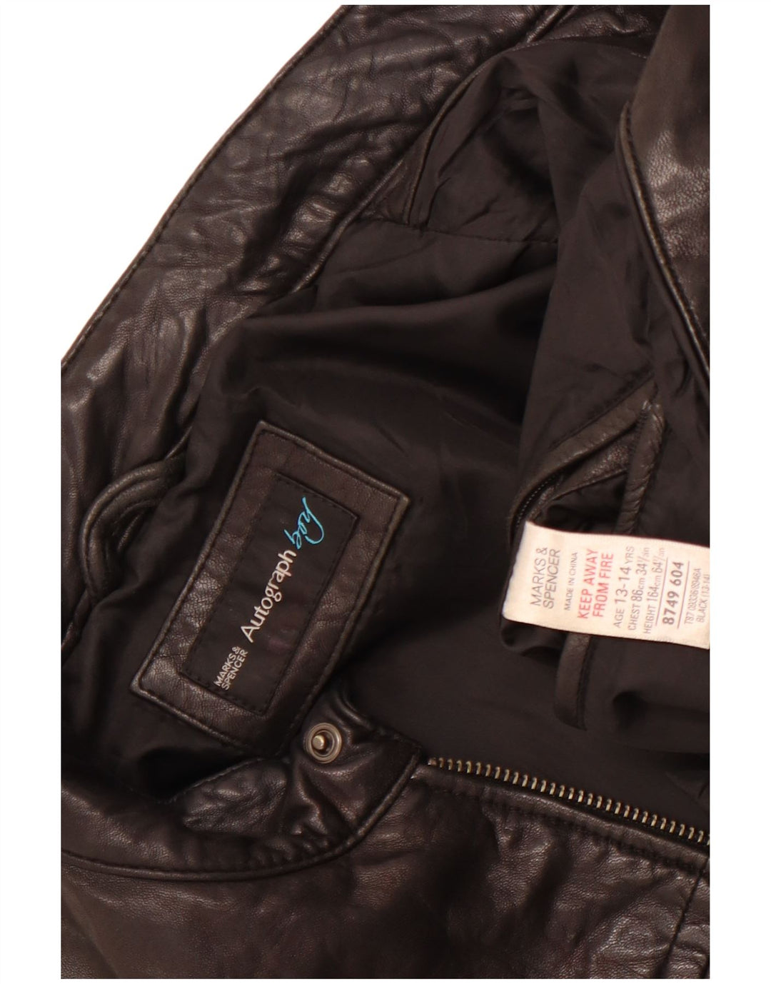 Marks & Spencer Jungen-Autograph-Lederjacke, 13–14 Jahre, schwarzes Leder