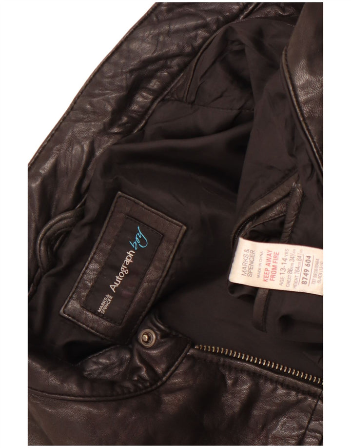 Marks & Spencer Jungen-Autograph-Lederjacke, 13–14 Jahre, schwarzes Leder
