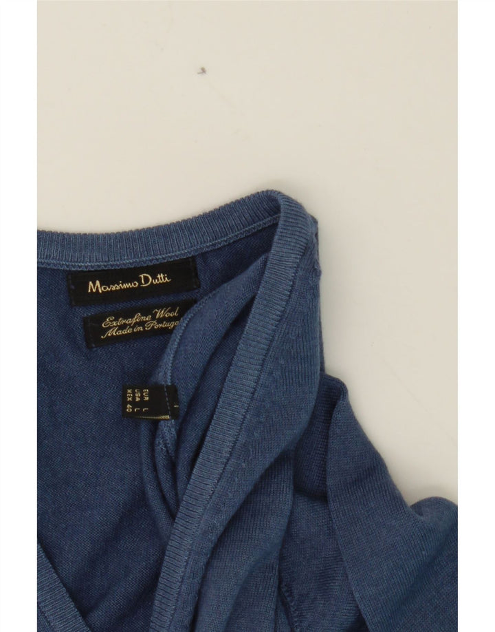 MASSIMO DUTTI Mens V-Neck Jumper Sweater Large Blue Wool Vintage Massimo Dutti and Second-Hand Massimo Dutti from Messina Hembry 