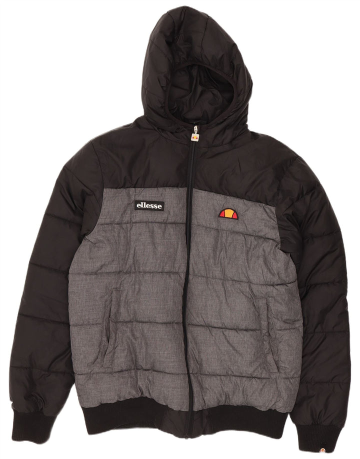 Ellesse wattierte Herrenjacke mit Kapuze, UK 40, groß, schwarzes Colourblock-Polyamid