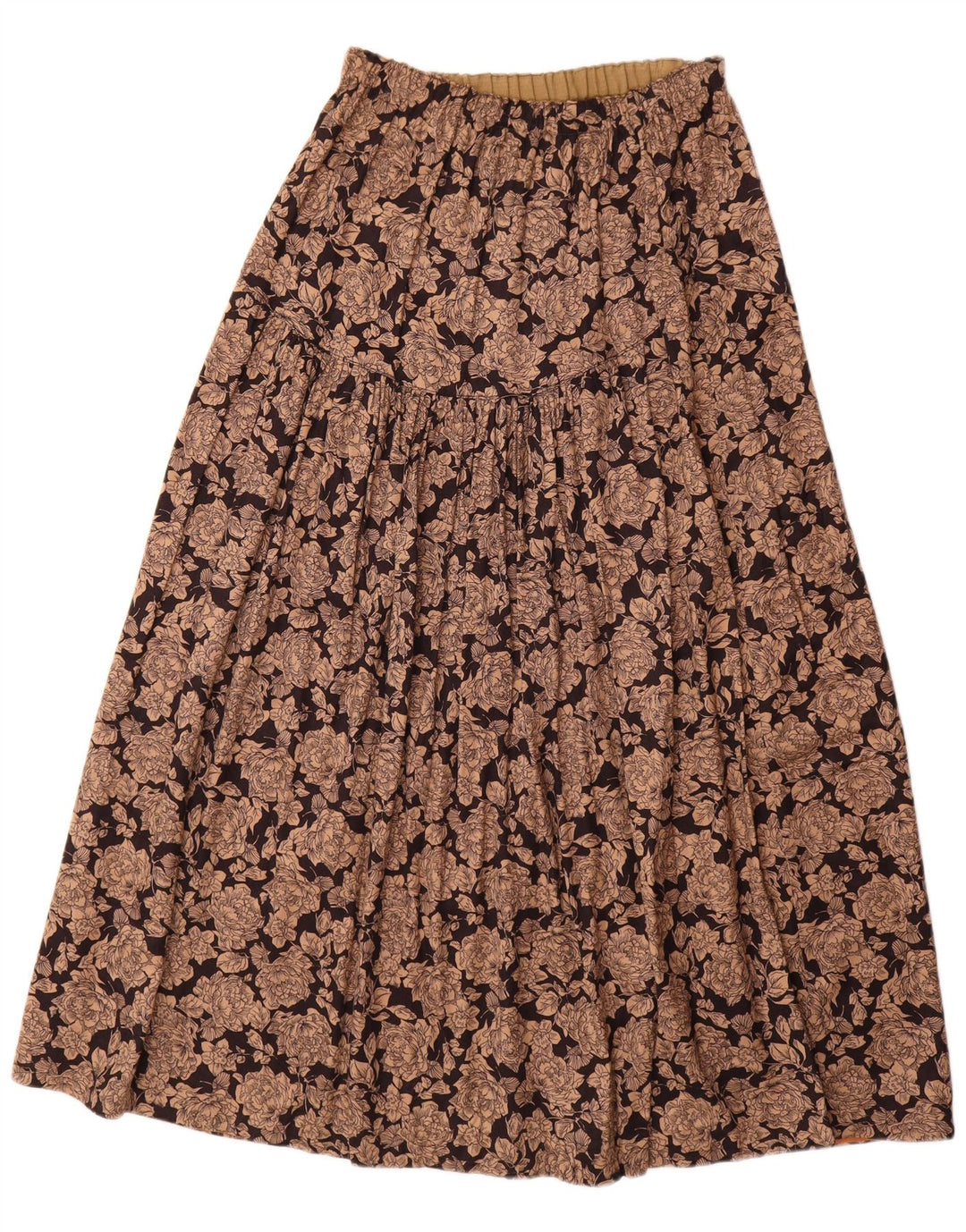 VINTAGE Damen-A-Linien-Rock, mittelgroß, W30, braun geblümte Viskose