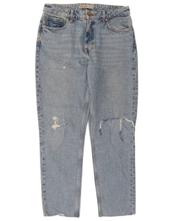 Zara Damen Distressed Tapered Jeans EU 38 Small W28 L27 Blaue Baumwolle