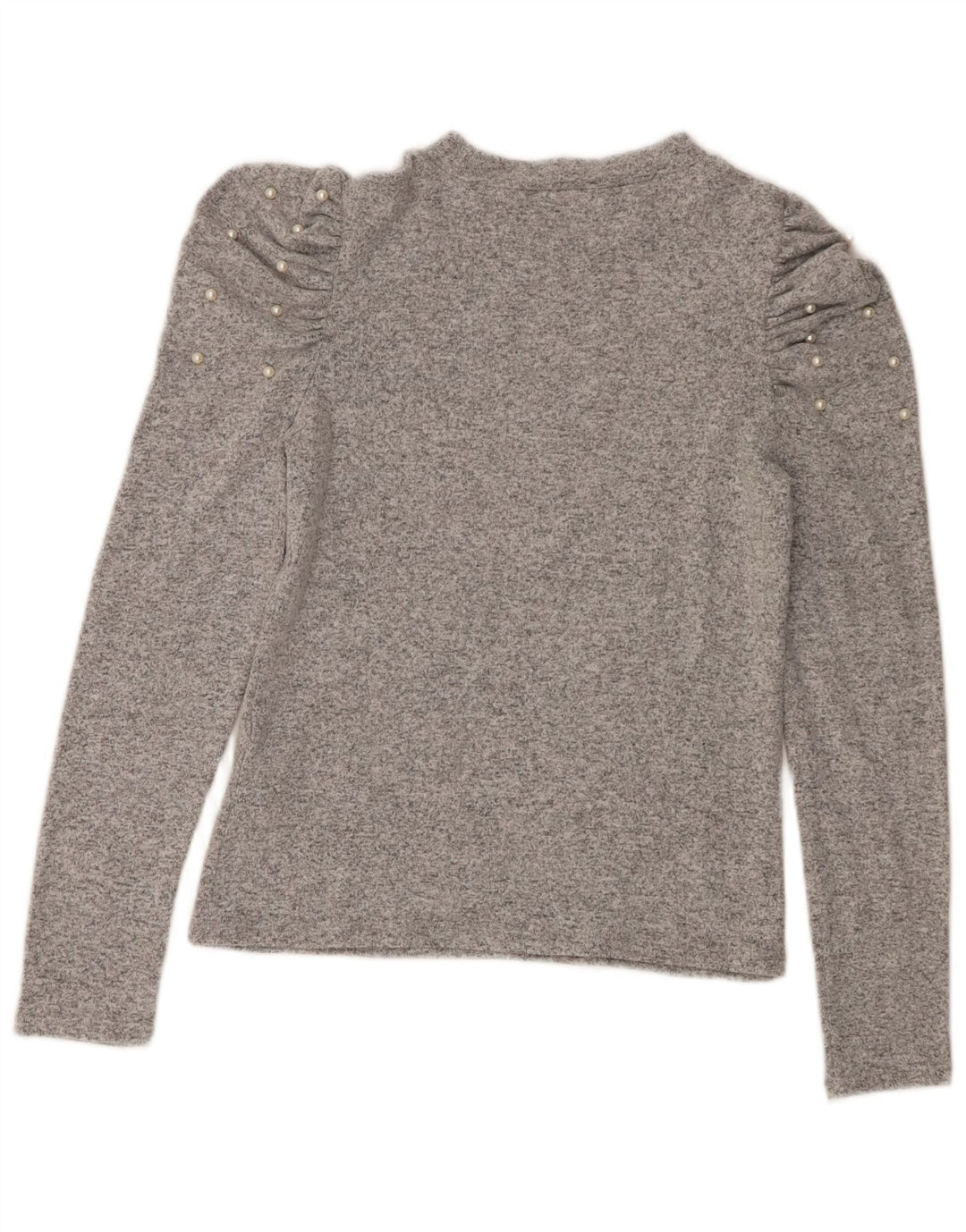 Zara Damen Top Langarm UK 12 Mittelgrau gefleckte Viskose