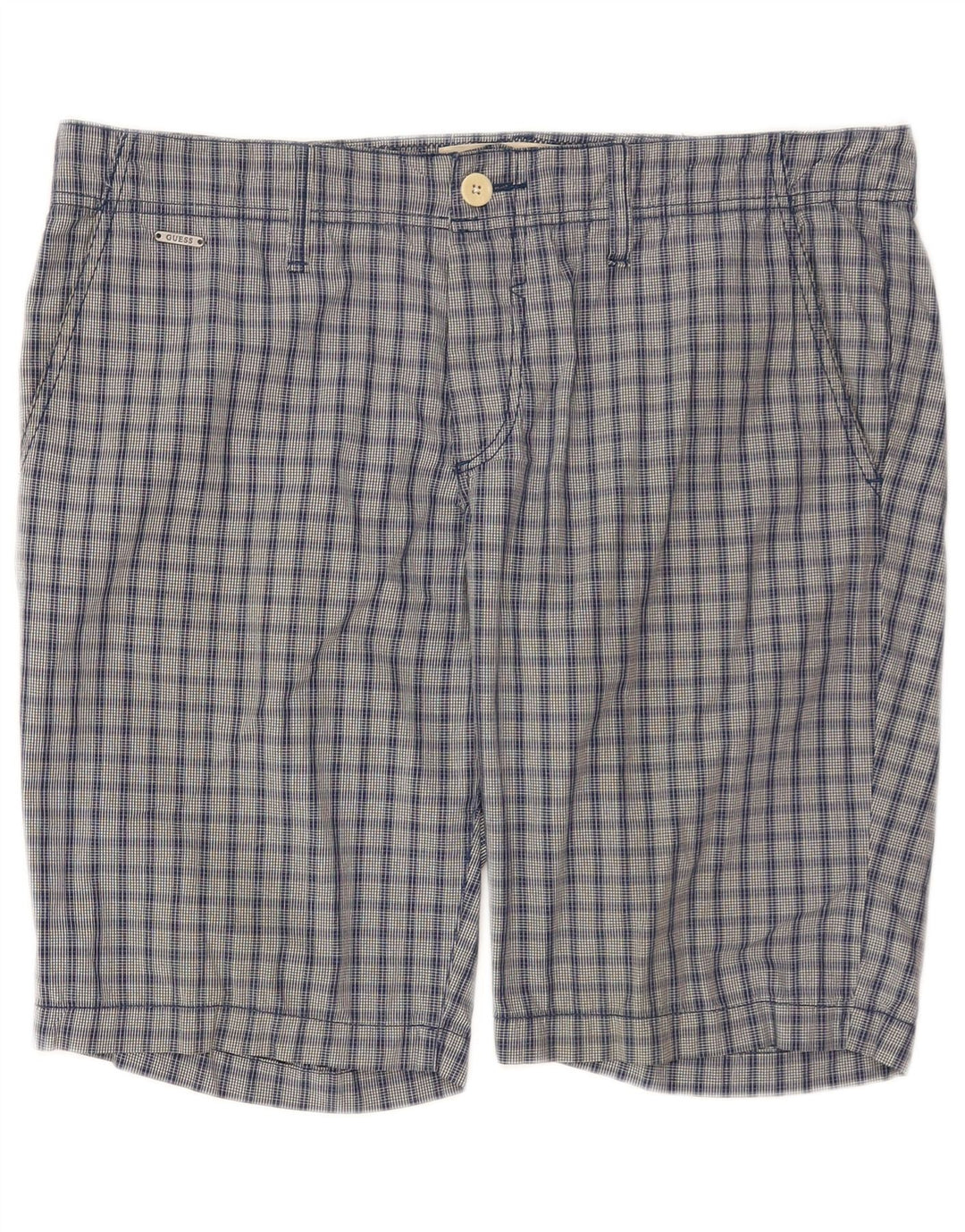 Guess Herren-Chinoshorts W34, groß, blau kariert, Baumwolle