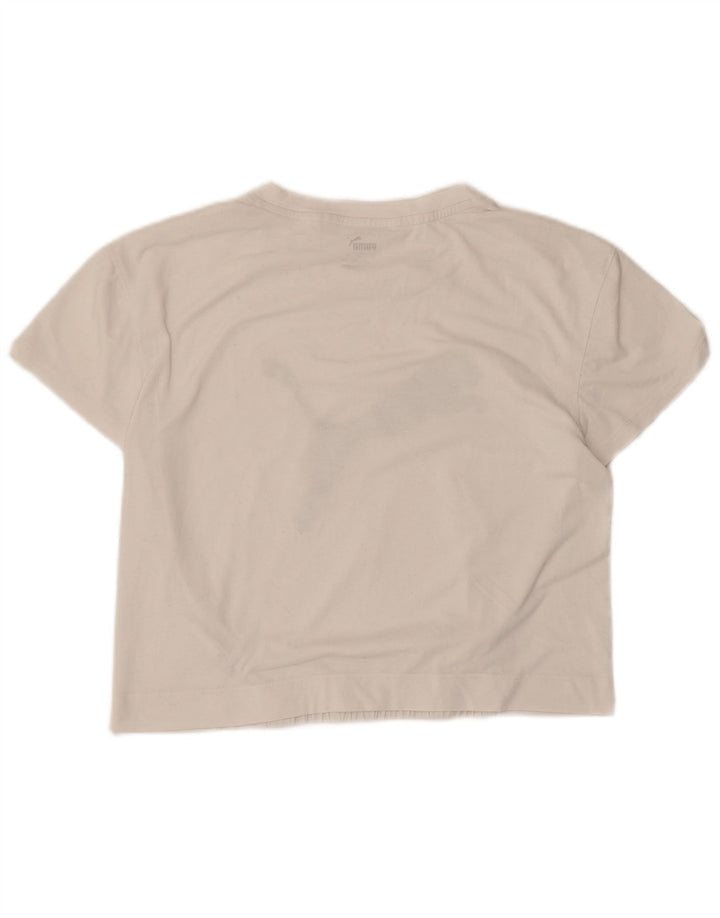 Puma Damen Crop Graphic T-Shirt Top UK 10 Small Weiß Polyester
