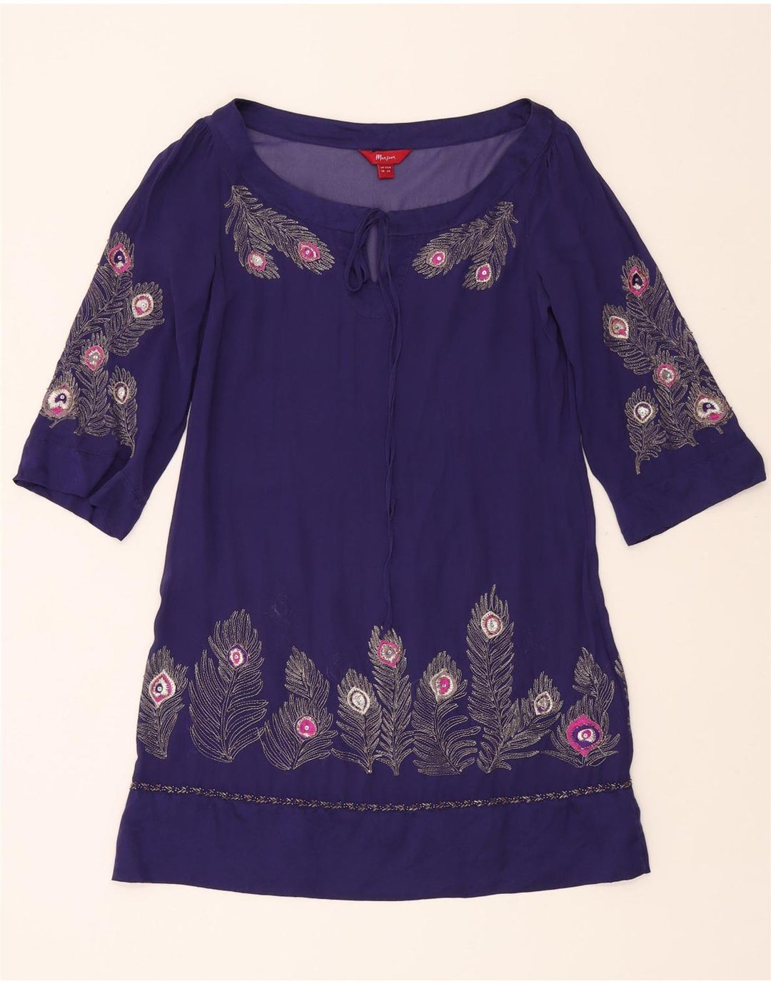 MONSOON Womens Abstract Pattern 3/4 Sleeve A-Line Dress UK 10 Small Purple Vintage Monsoon and Second-Hand Monsoon from Messina Hembry 