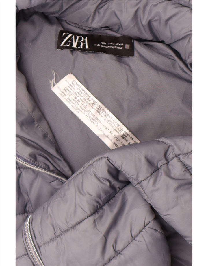 Zara Damen-Jacke mit Kapuze, gepolstert, Größe 44, Grau, Polyester