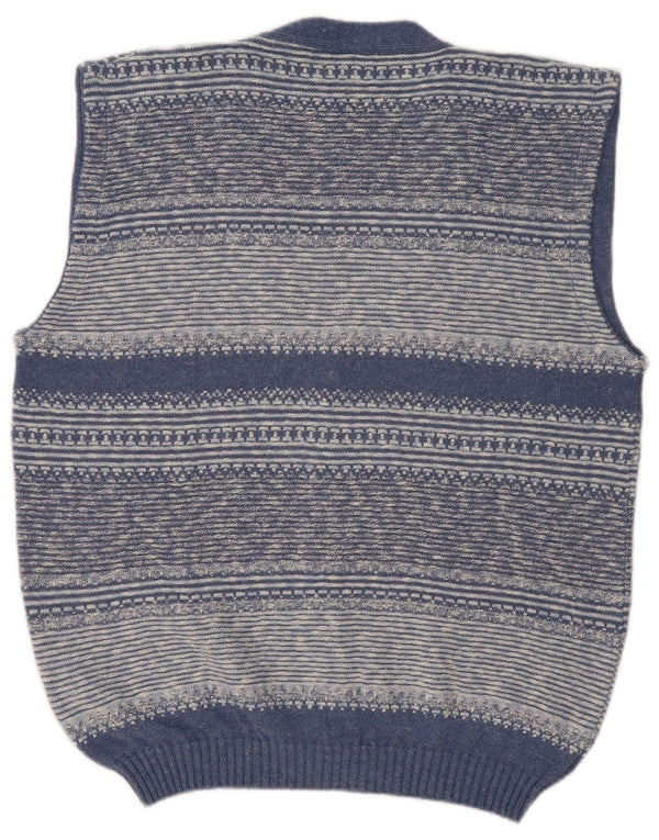 Vintage Herren Ärmelloser Cardigan Pullover IT 52 Groß Blau gestreift