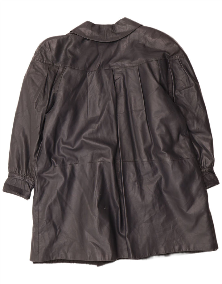 Vintage Damen Übergroßer Ledermantel IT 44 Medium Black Leather Classic