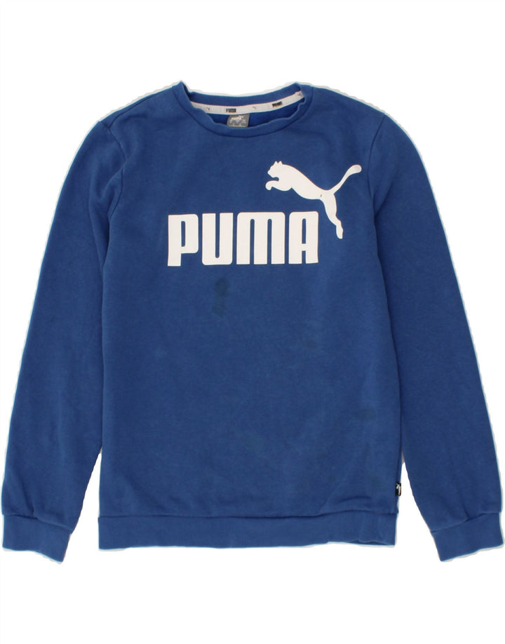 PUMA Boys Graphic Sweatshirt Jumper 13-14 Years Blue Cotton Vintage Puma and Second-Hand Puma from Messina Hembry 