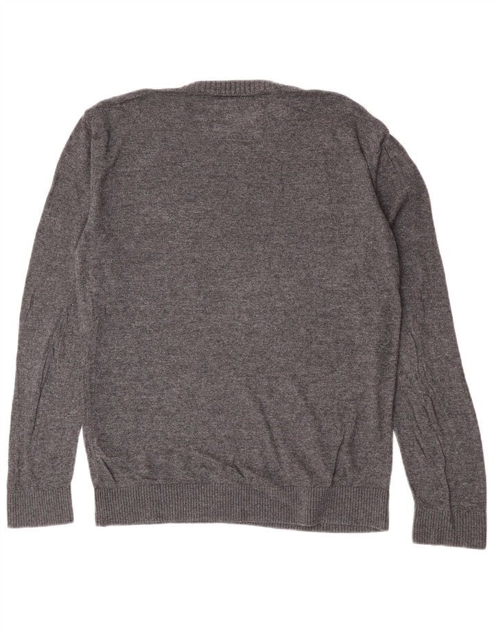 Hollister Herren-Pullover mit Rundhalsausschnitt, mittelgraue Baumwolle