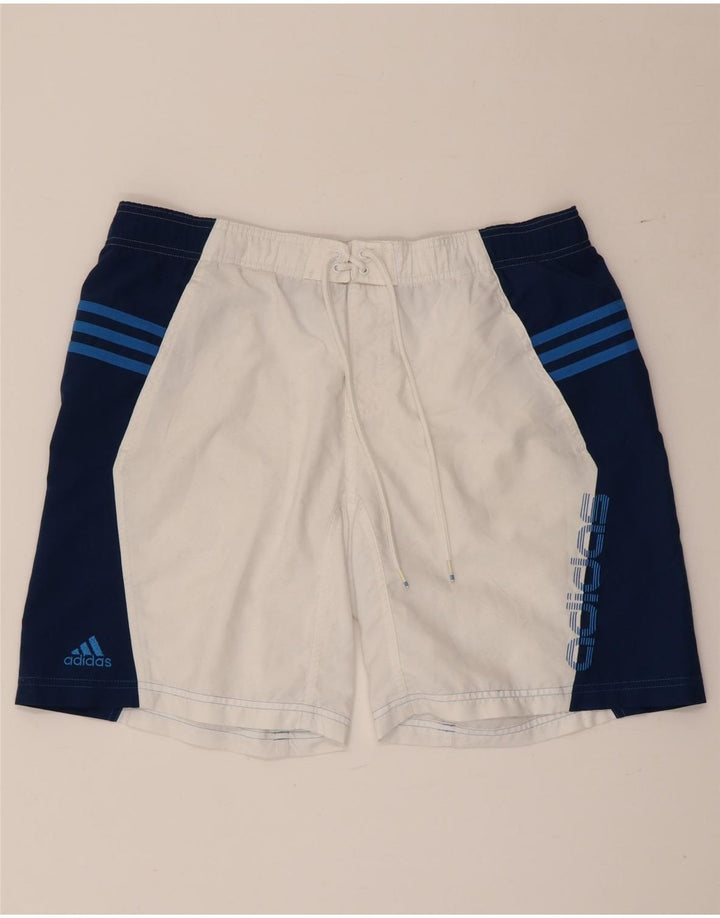 Adidas Herren-Badeshorts mit Grafik, groß, weißes Farbblock-Polyester