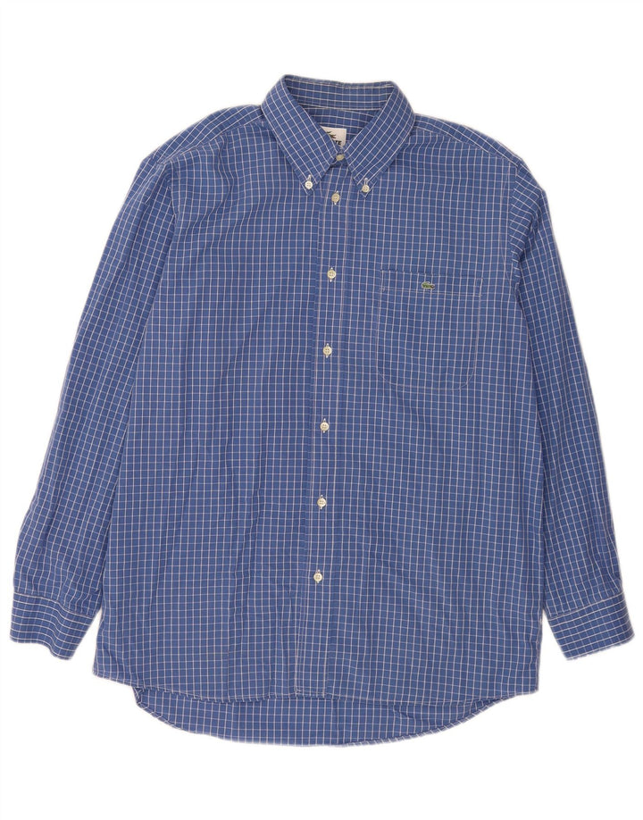 Lacoste Herrenhemd Größe 40 mittelblau karierte Baumwolle