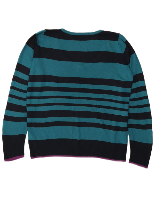 Marks & Spencer Damen-Pullover mit V-Ausschnitt, Gr. 12, Mittelblau gestreift