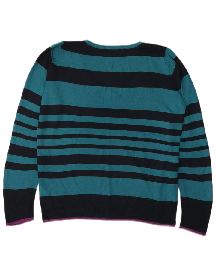 Marks & Spencer Damen-Pullover mit V-Ausschnitt, Gr. 12, Mittelblau gestreift