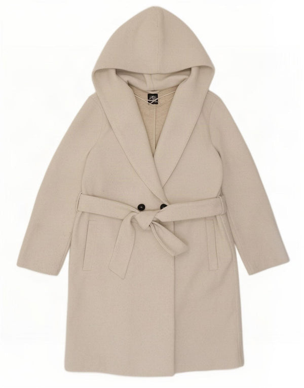 Übergroßer zweireihiger Mantel mit Kapuze von Zara für Damen, UK 10, Größe S, Beige
