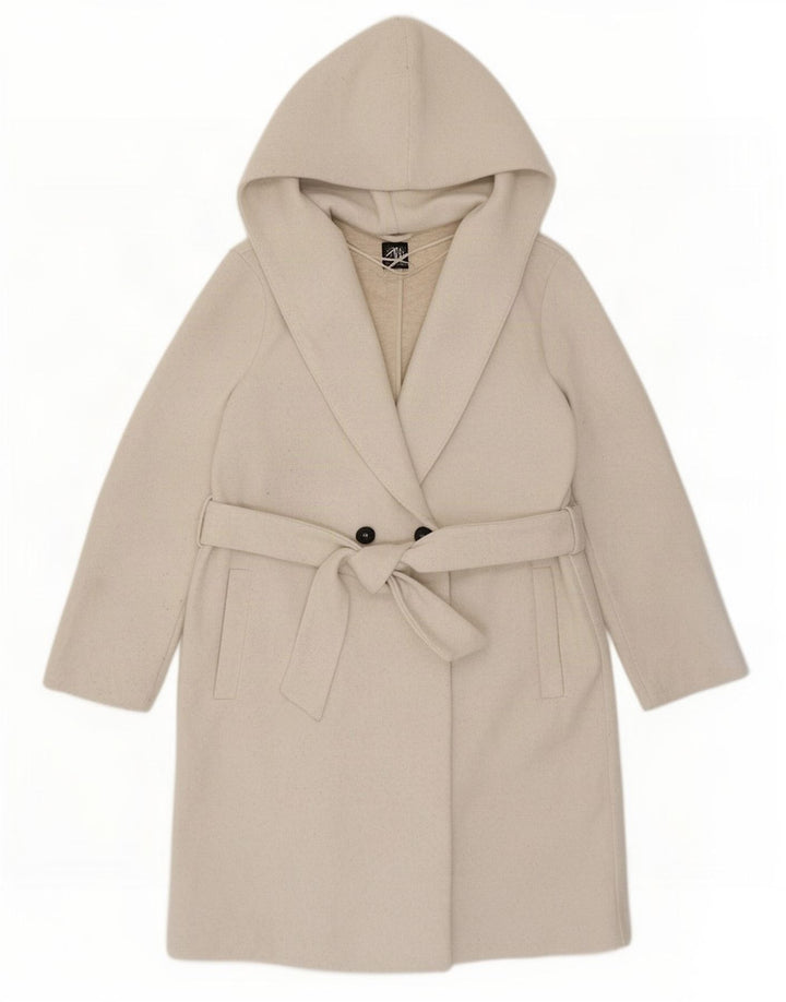 Übergroßer zweireihiger Mantel mit Kapuze von Zara für Damen, UK 10, Größe S, Beige