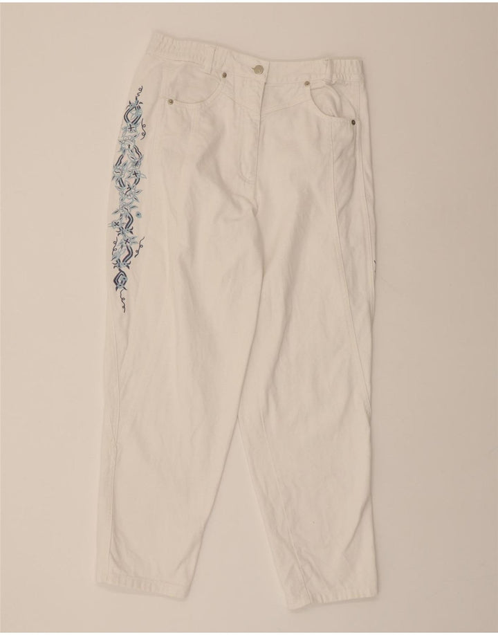 NO PROBLEM Womens Tapered Jeans UK 16 Large W30 L27 White Floral Vintage No Problem and Second-Hand No Problem from Messina Hembry 