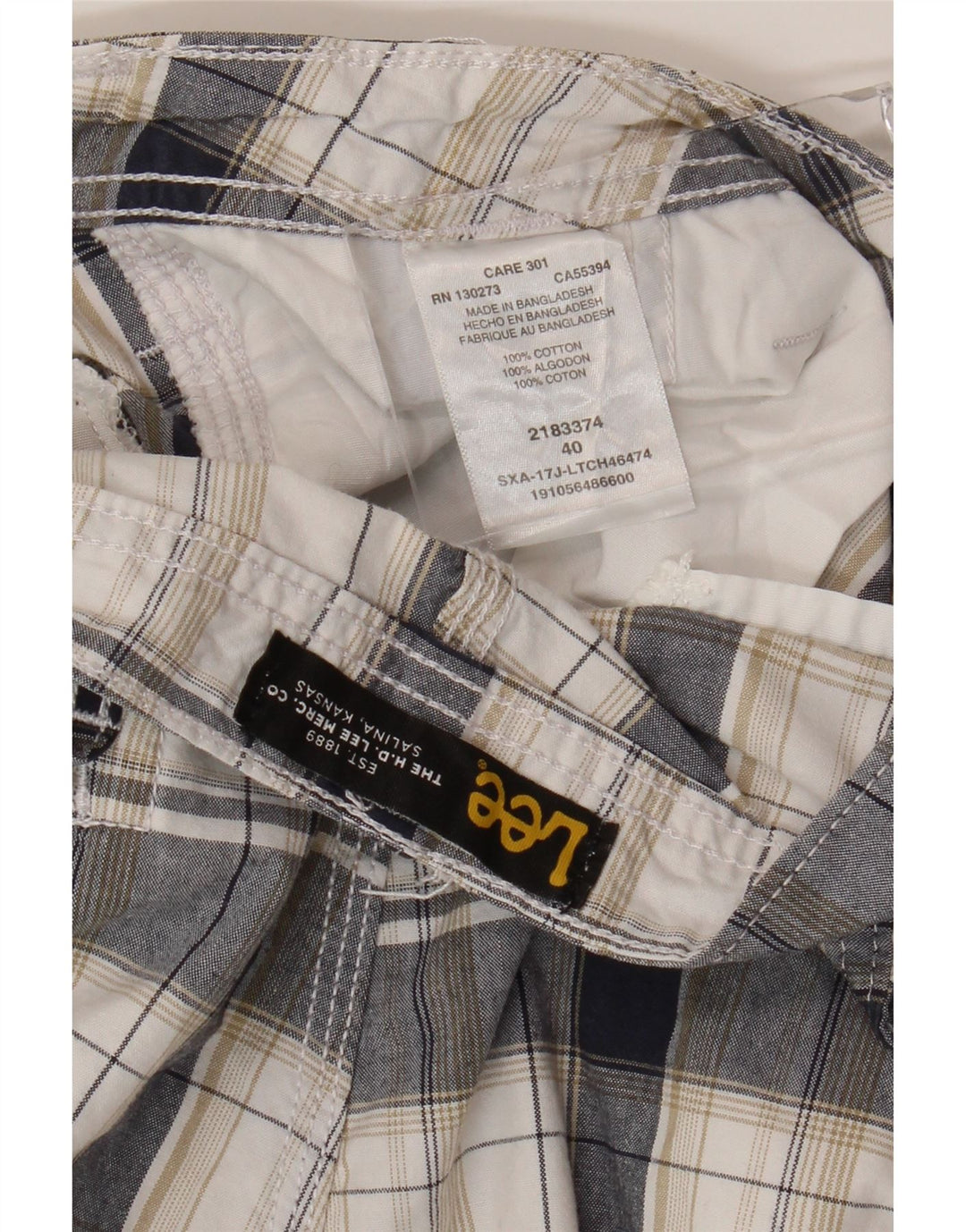 Lee Herren Cargoshorts W40 XL weiß karierte Baumwolle