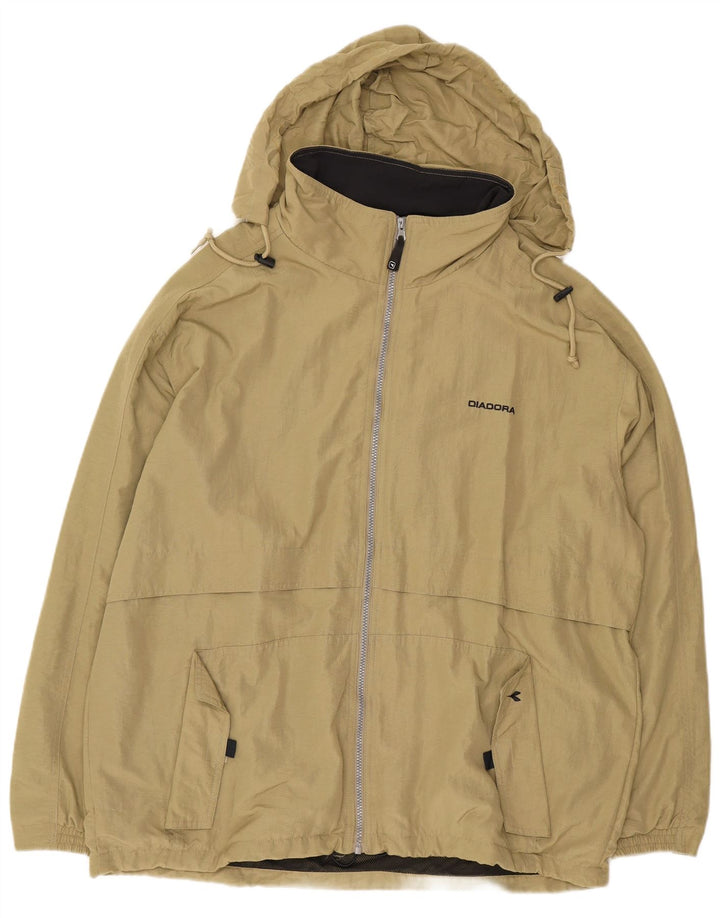 DIADORA Mens Hooded Windbreaker Jacket UK 40 Large Khaki Polyamide
