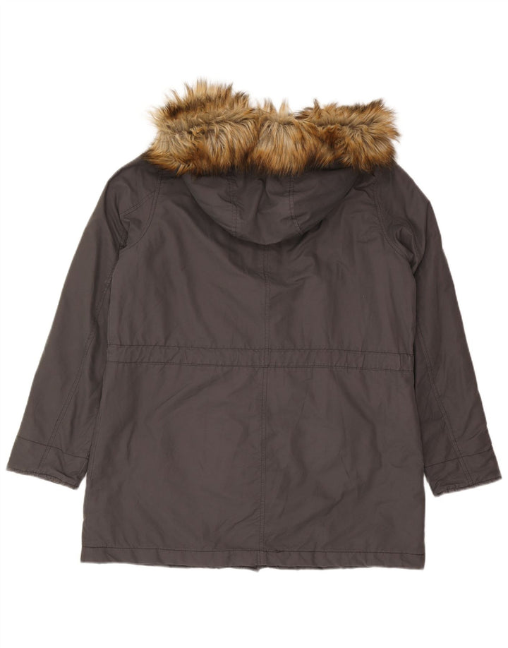 Benetton Damen-Parkajacke mit Kapuze, UK 40, Größe L, graue Baumwolle