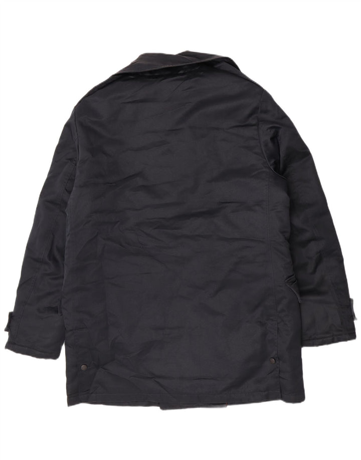 Blauer Zweireihiger Herrenmantel UK 40, Größe L, Marineblau, Polyester