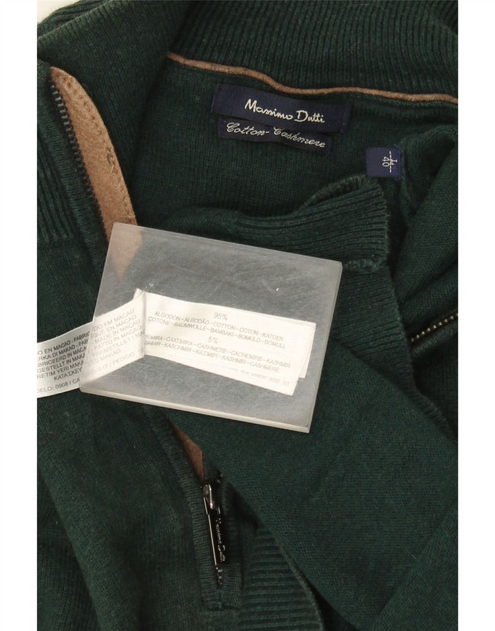 Massimo Dutti Herren-Pullover mit Reißverschluss am Hals, große grüne Baumwolle