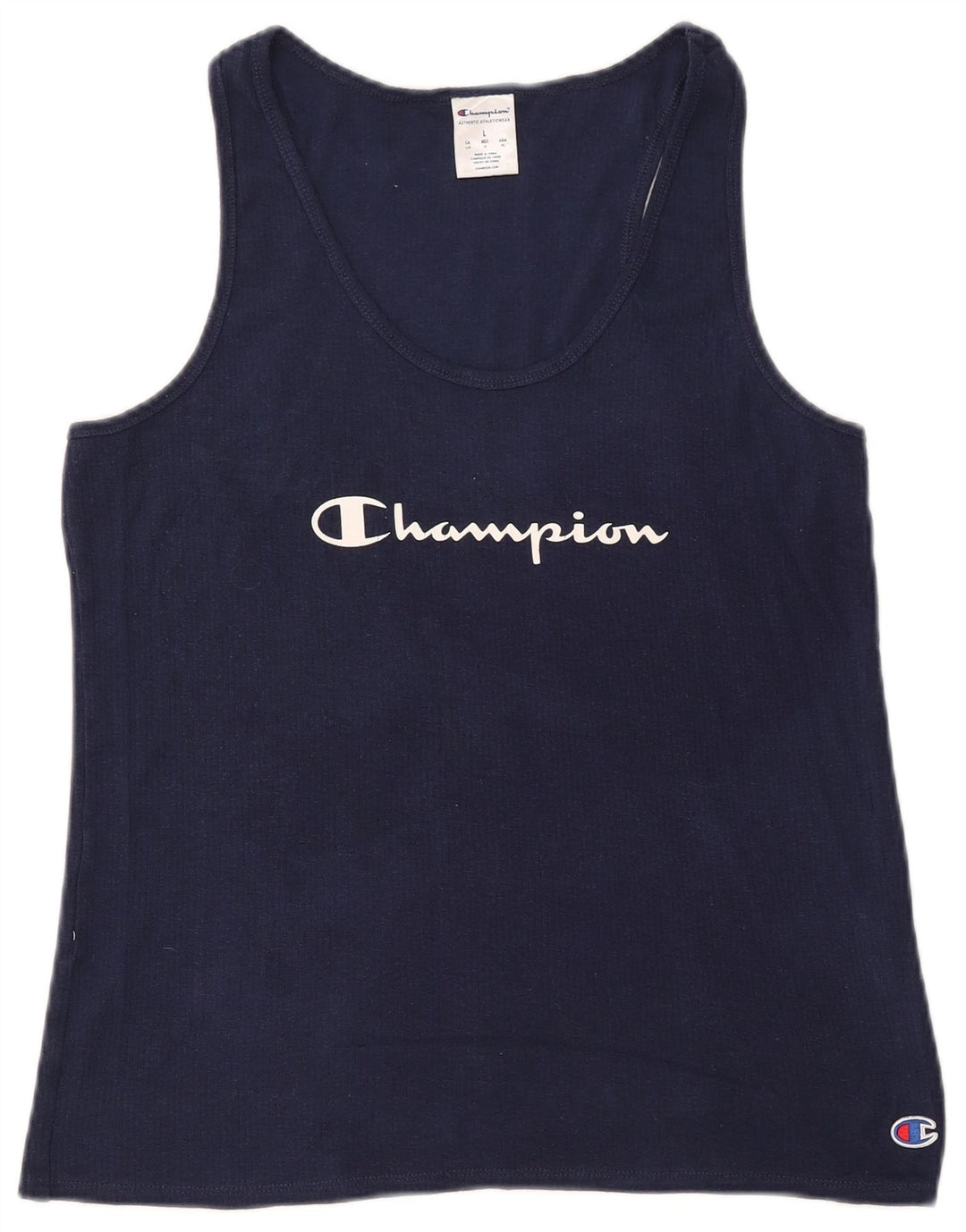 CHAMPION Damen Grafik-Trägershirt UK 14 Large Marineblau Baumwolle