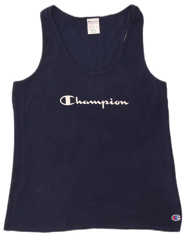 CHAMPION Damen Grafik-Trägershirt UK 14 Large Marineblau Baumwolle