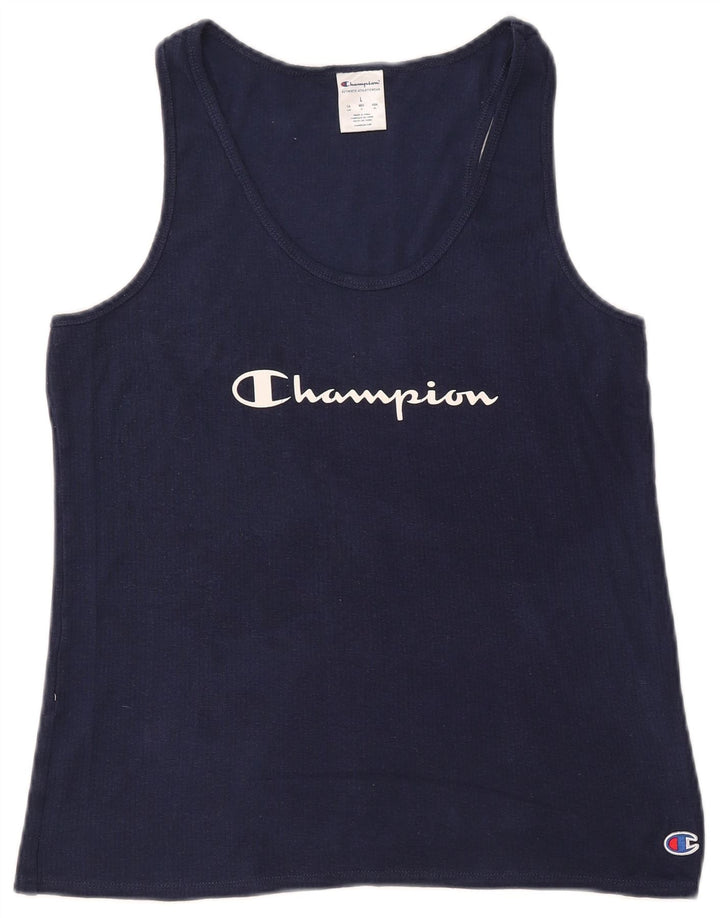 CHAMPION Damen Grafik-Trägershirt UK 14 Large Marineblau Baumwolle