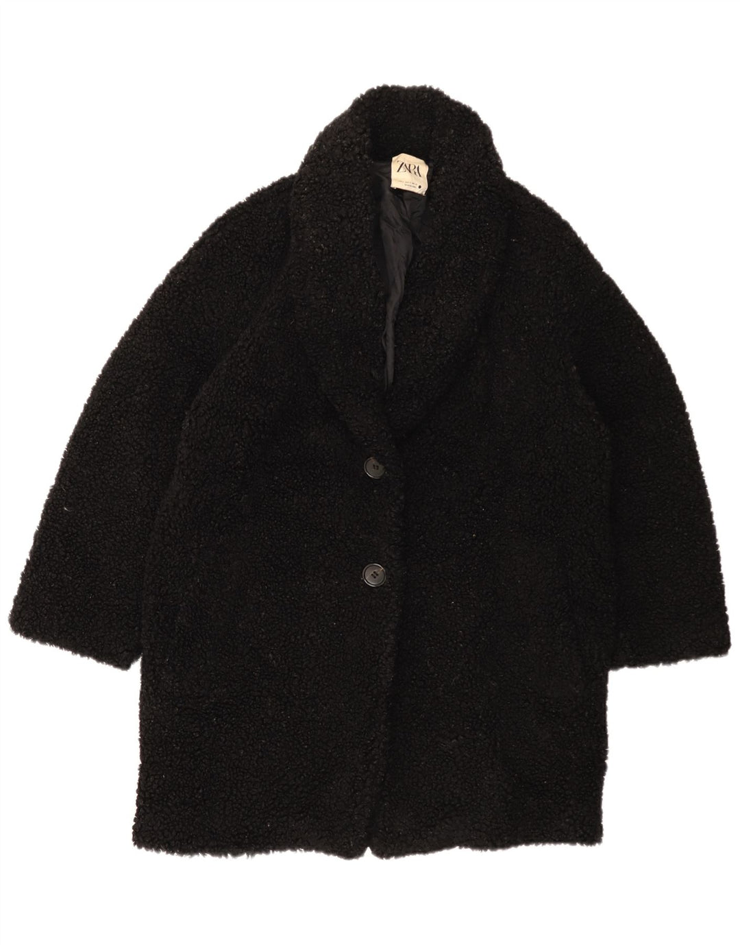Zara Damen Übergroßer Fleecemantel UK 10 Small Schwarz Polyester