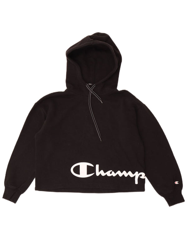Champion Womens Crop Graphic Hoodie Pullover UK 14 Mittelschwarze Baumwolle