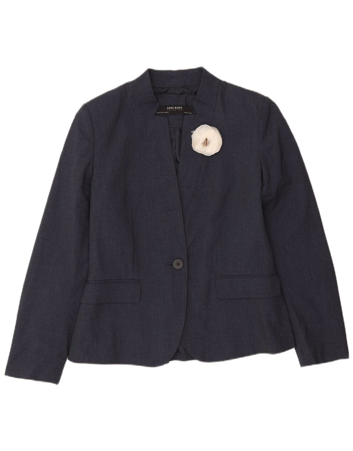 Zara Damen 1-Knopf-Blazerjacke EU 38 Small Marineblau Polyester