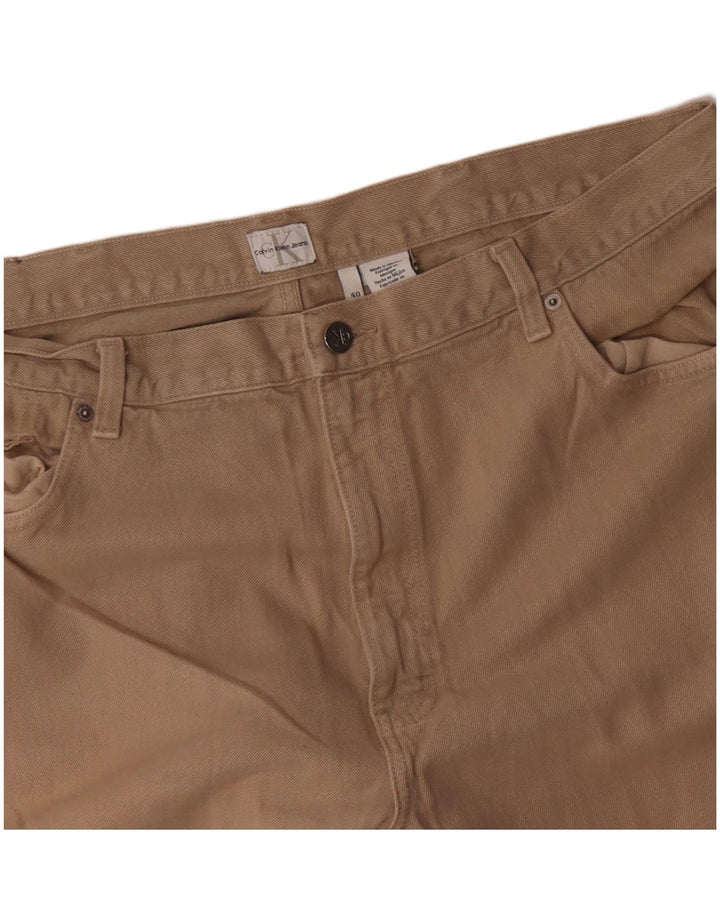 CALVIN KLEIN Herren gerade Freizeithose W40 L30 Beige Baumwolle