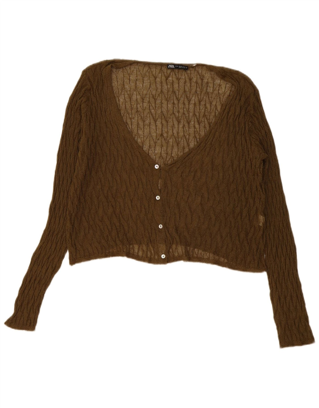 Zara Damen Durchsichtiger Crop Cardigan Pullover UK 14 Medium Khaki